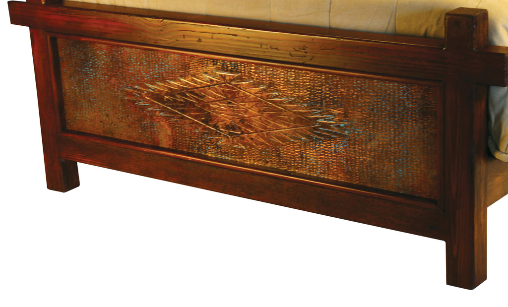 Detail Footboard Ganado Hammered Copper & Reclaimed Wood Rustic Southwestern Bed