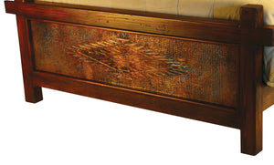 Detail Footboard Ganado Hammered Copper & Reclaimed Wood Rustic Southwestern Bed