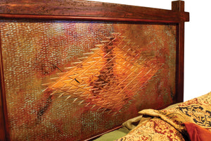 Detail Headboard Ganado Hammered Copper & Reclaimed Wood Rustic Southwestern Bed