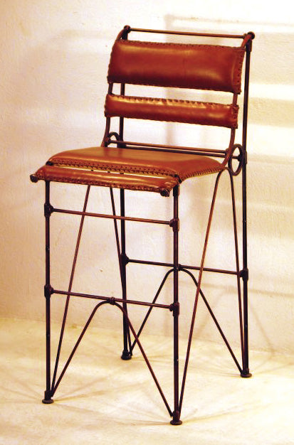 Sidro Barstool With Leather & Hand Forged Iron Base