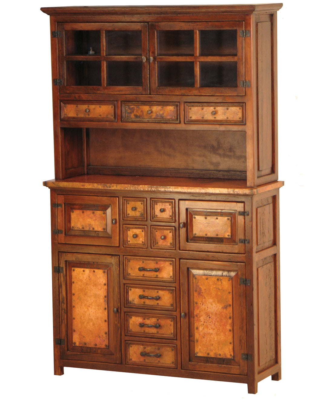 Francisco hammered Copper Iron & Wood Custom Buffet With Hutch From Copper Instincts