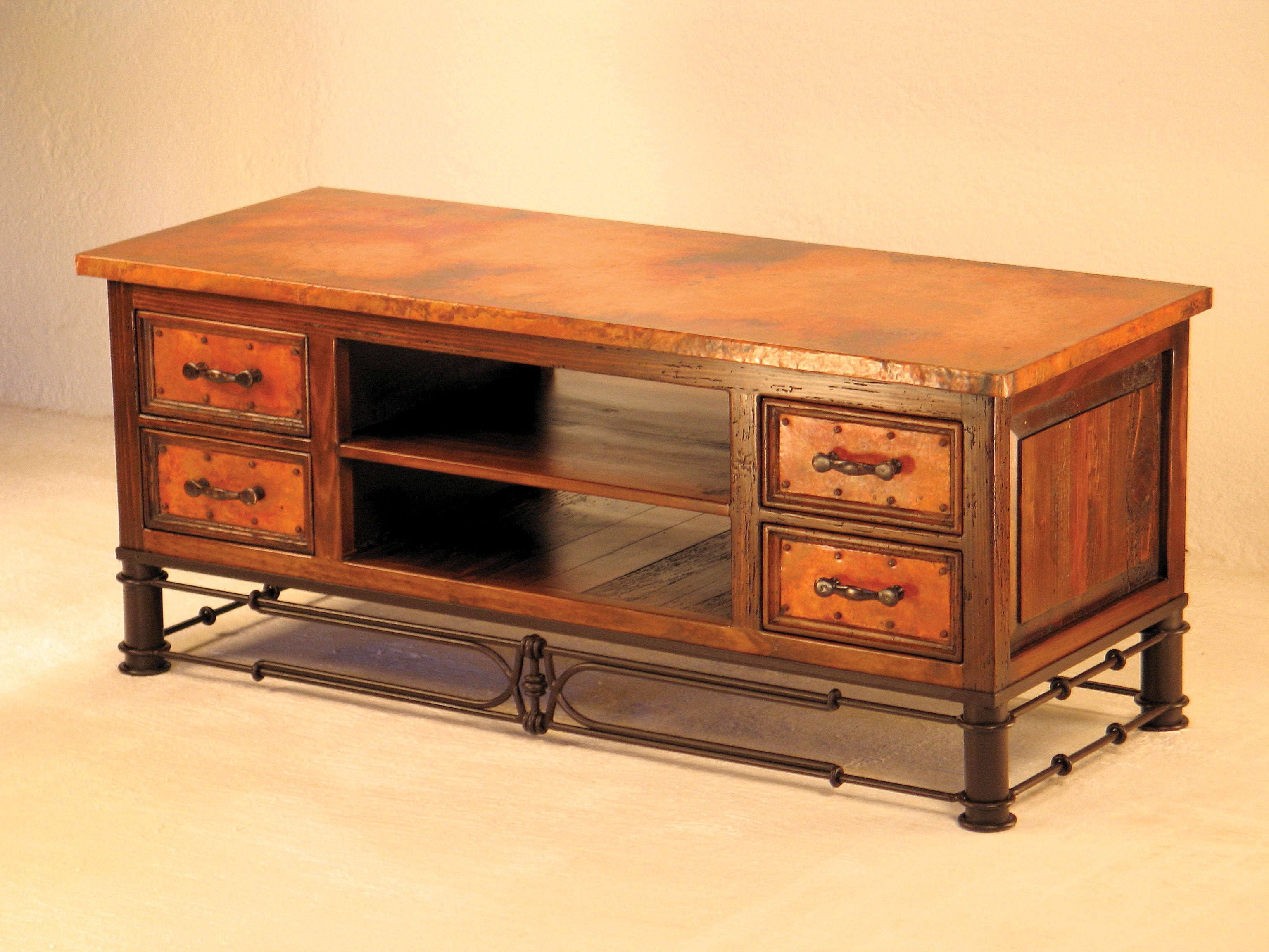 Plasma TV Stand w/Four Drawers Pablo Base & Copper