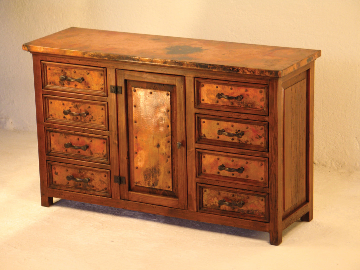 Francisco hammered Copper Iron & Wood Custom Buffet From Copper Instincts