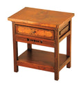 Taos Copper Nightstand in reclaimed wood with copper top and drawer. Rustic open-shelf design—custom wood, paint, and copper finishes available.