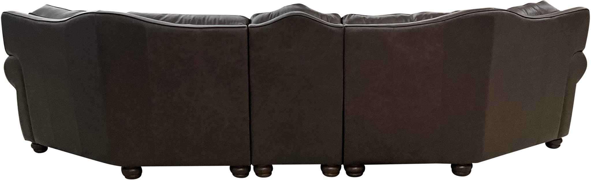 Upgrade your living space with The Houstonian Large Curved Sectional Sofa, crafted in Palio Dark Brown leather with Palio Café accents. A bold, elegant design with plush comfort and timeless Western-inspired detailing.