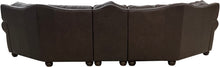 Load image into Gallery viewer, Upgrade your living space with The Houstonian Large Curved Sectional Sofa, crafted in Palio Dark Brown leather with Palio Café accents. A bold, elegant design with plush comfort and timeless Western-inspired detailing.