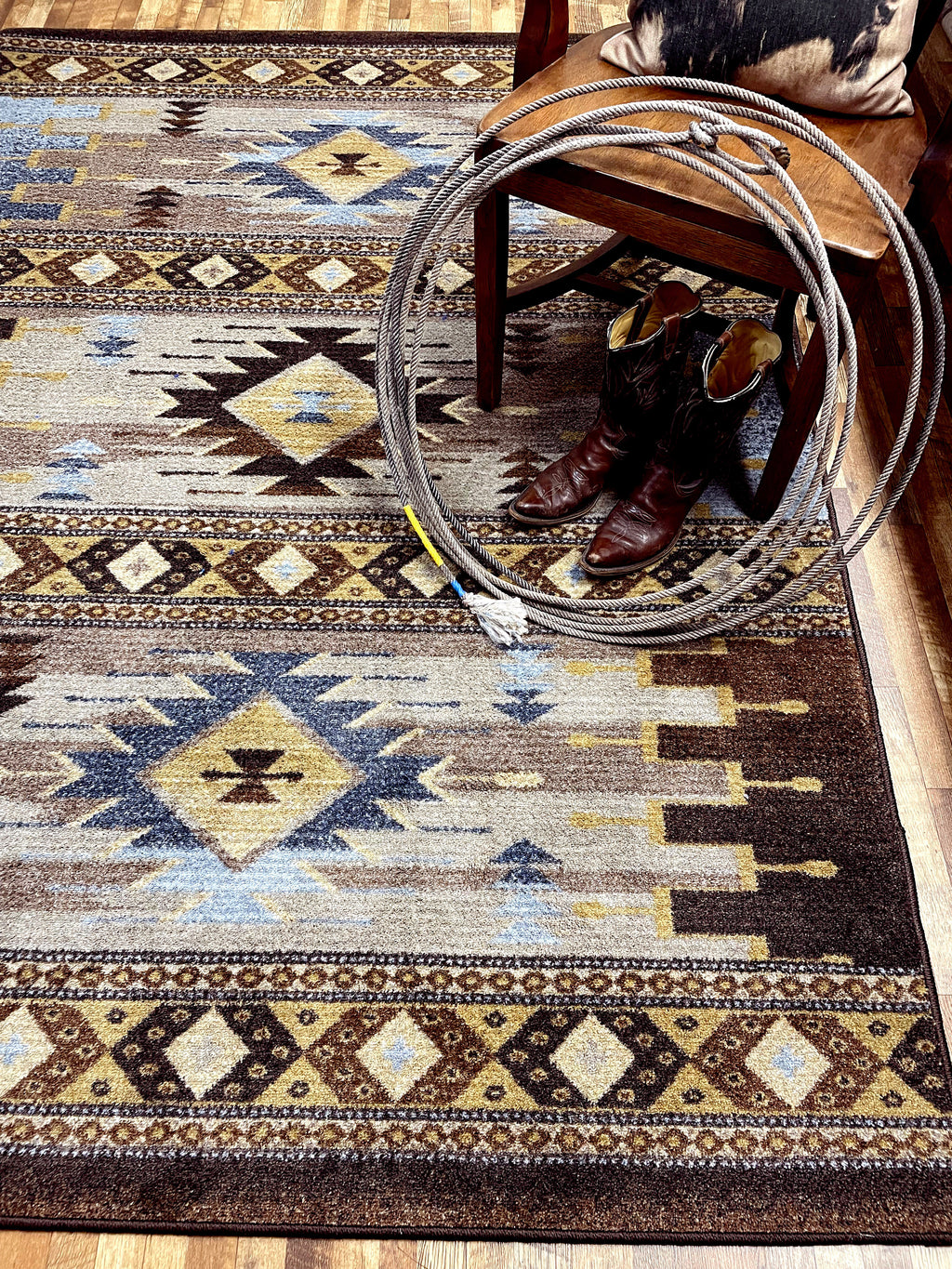 Image of an area rug, Barred - Blue