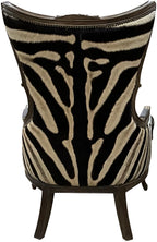 Serengeti Monarch Wingback – luxury Victorian safari style accent chair in Palio Texas leather with authentic zebra hide exterior. Perfect for high-end lodge and western interiors.
