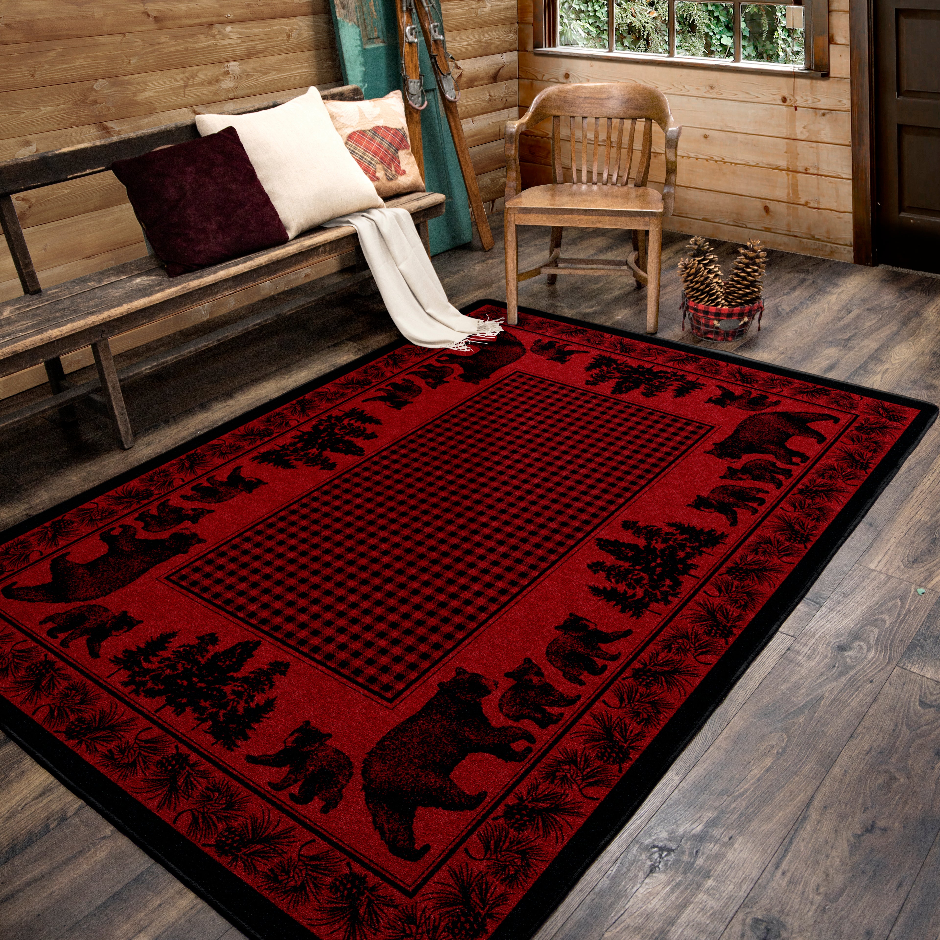 Image of an area rug, Bear Family - Red
