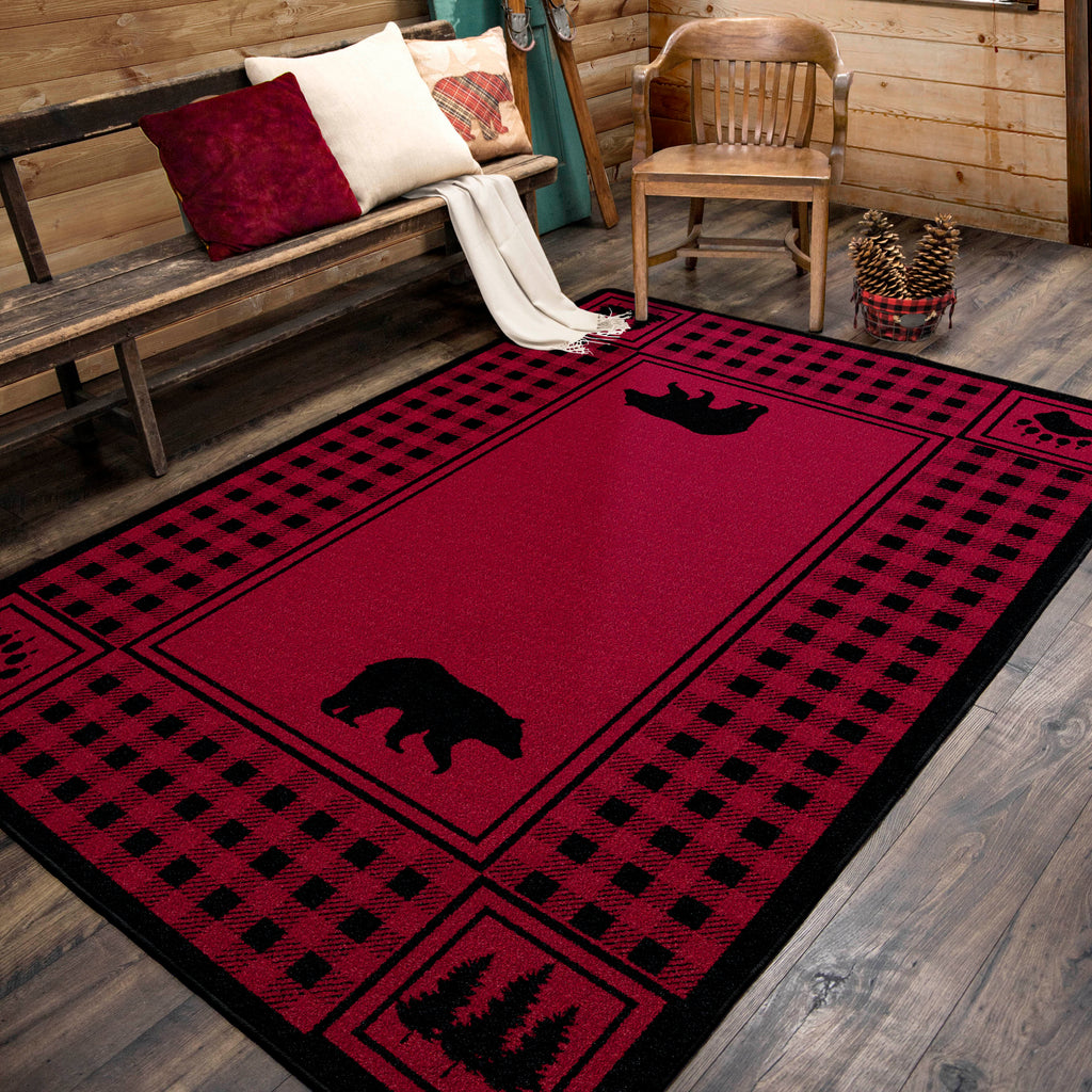 Image of an area rug, Bear Refuge - Red