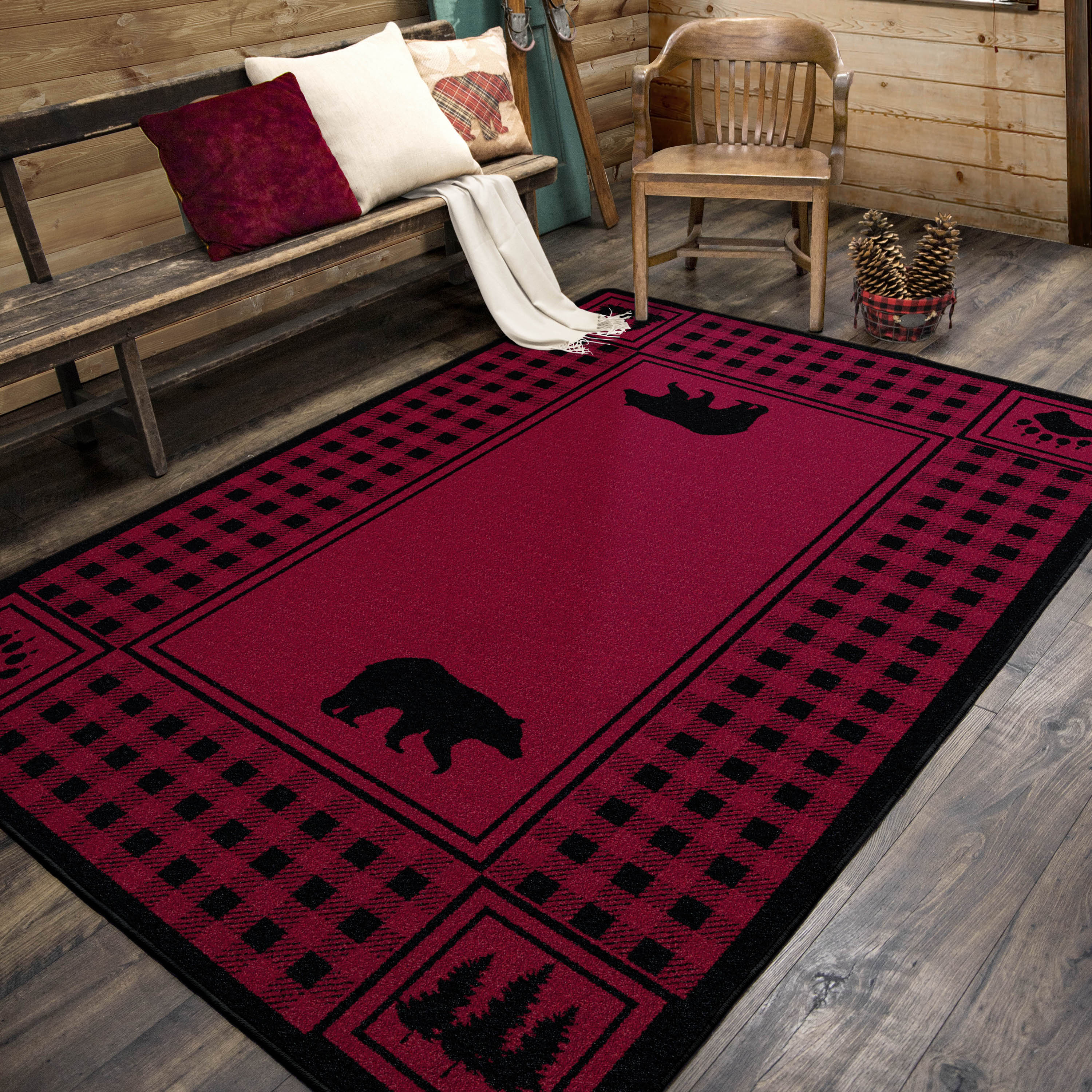 Image of an area rug, Bear Refuge - Red