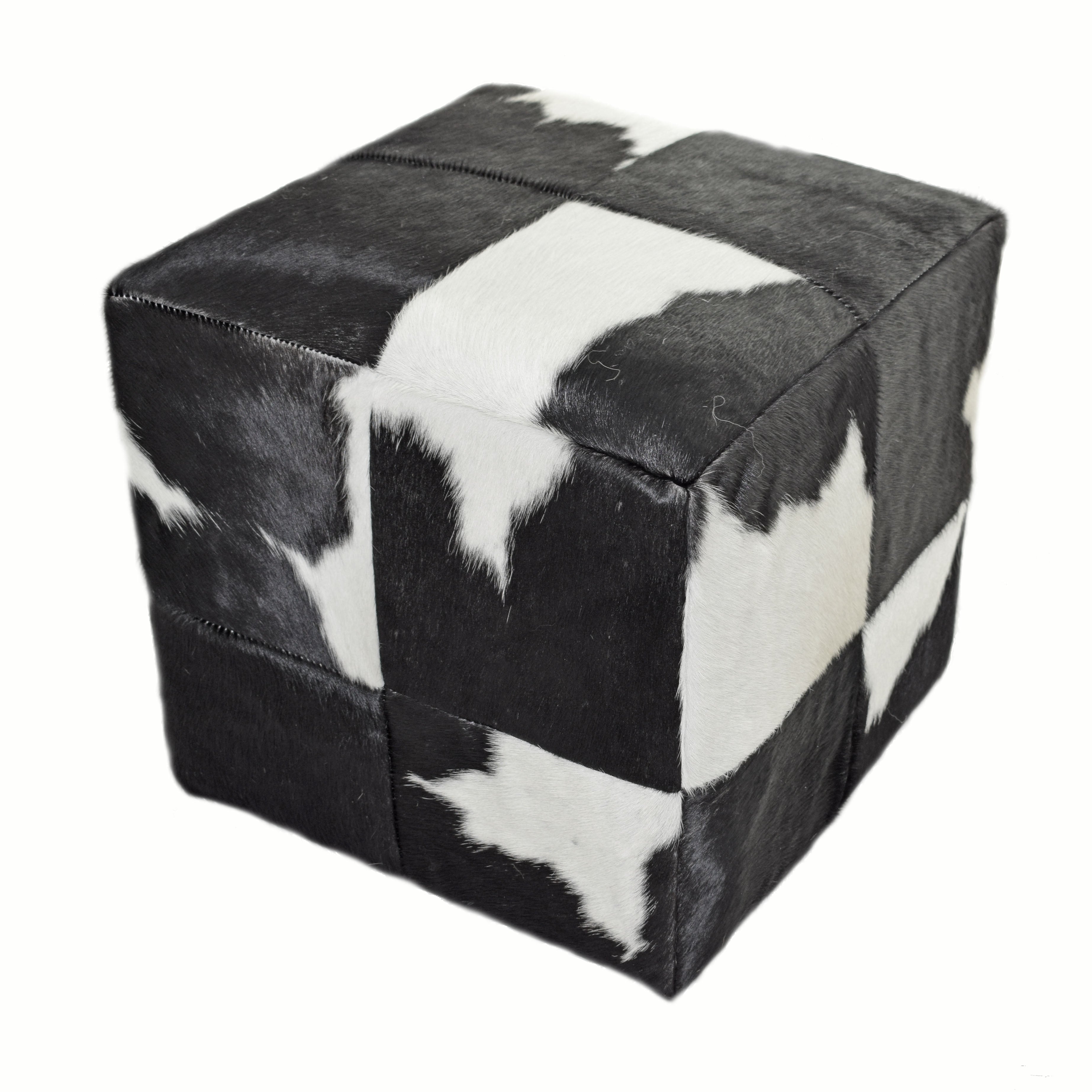 Black & White Cloudy Cowhide Pouf