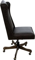 The Boardroom Desk Chair features Palio Texas full-grain leather, hand-tacked trim, and a solid wood base with brass casters. Handcrafted for comfort, durability, and executive Western elegance — fully customizable to your style.