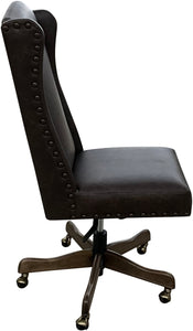 The Boardroom Desk Chair features Palio Texas full-grain leather, hand-tacked trim, and a solid wood base with brass casters. Handcrafted for comfort, durability, and executive Western elegance — fully customizable to your style.