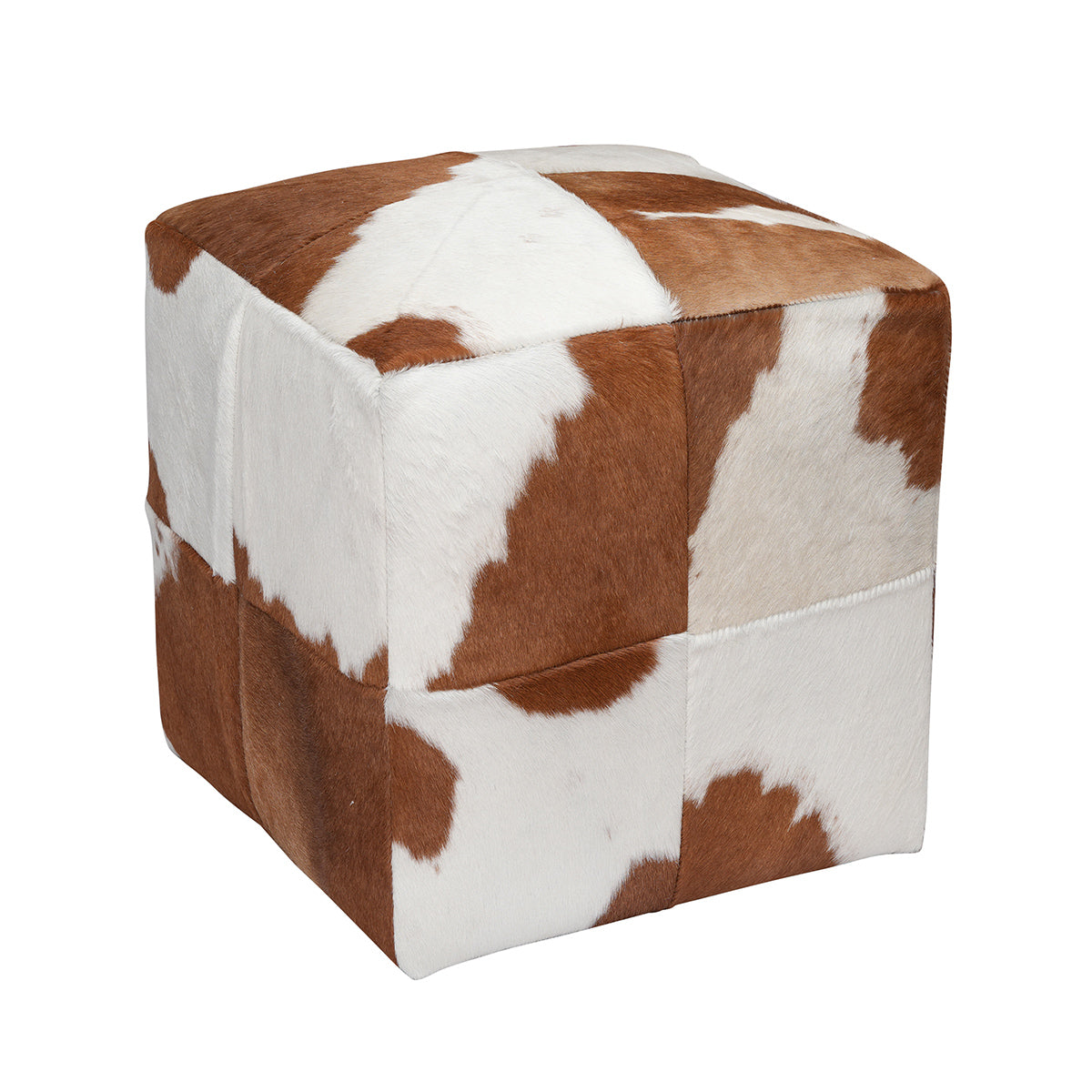 Brown & White Cloudy Cowhide Pouf