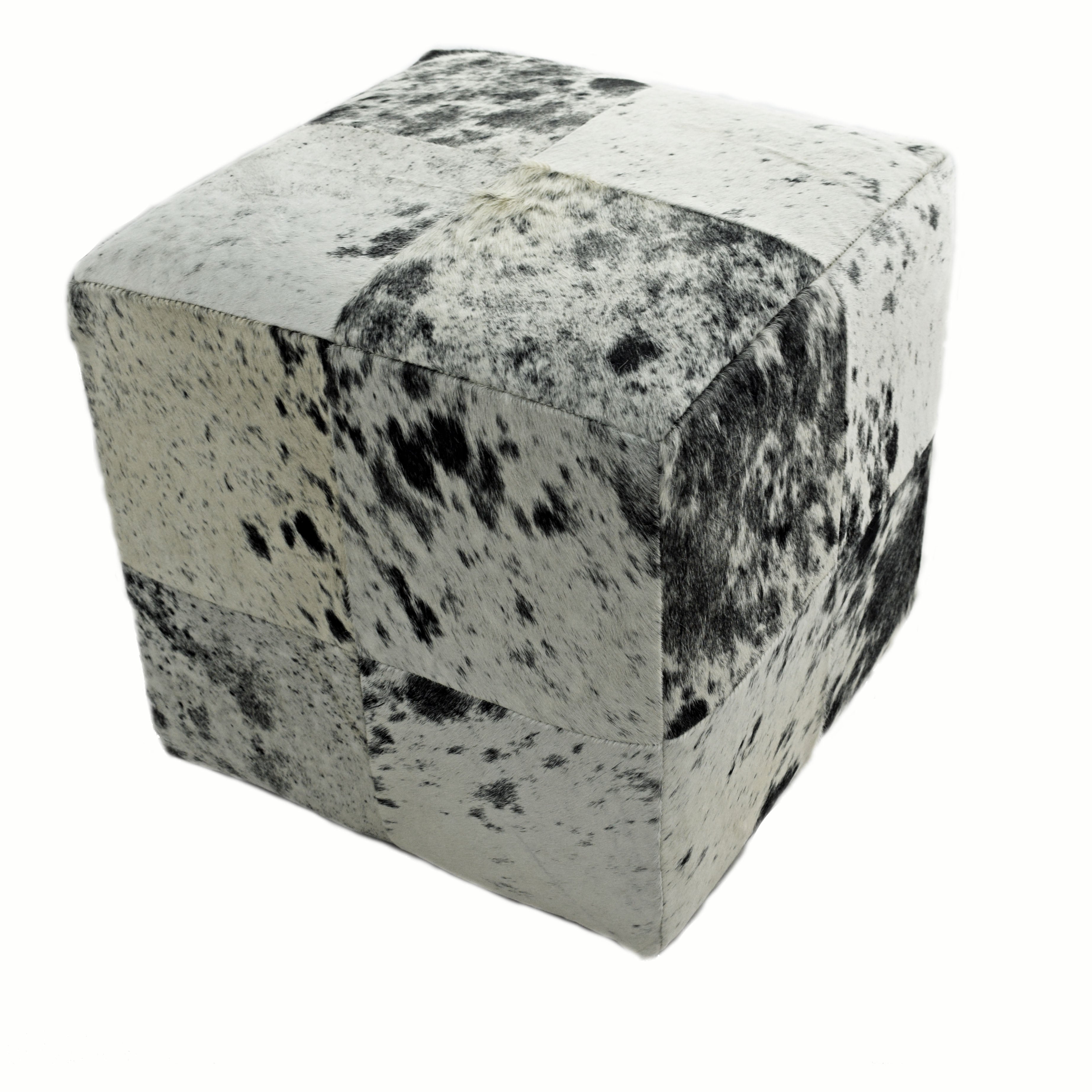 Black & White Salt & Pepper Cowhide Pouf