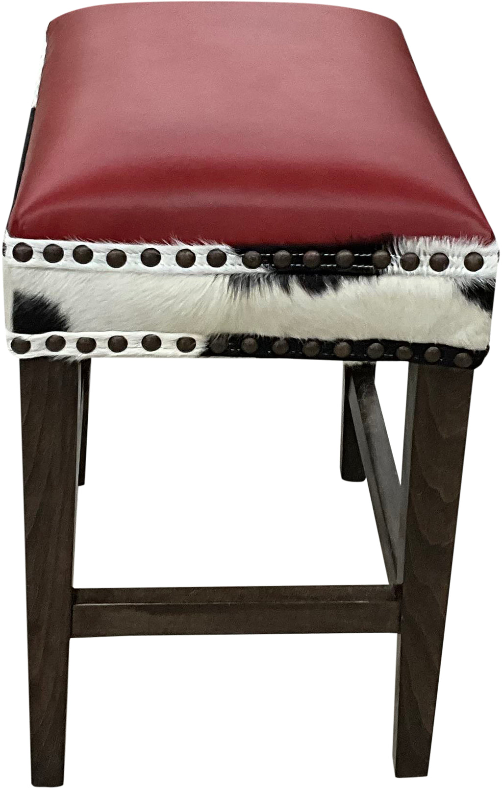 Red Holstein Saddle Style Western Red Leather, Black & White Cowhide Barstool