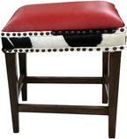 Red Holstein Saddle Style Western Red Leather, Black & White Cowhide Barstool