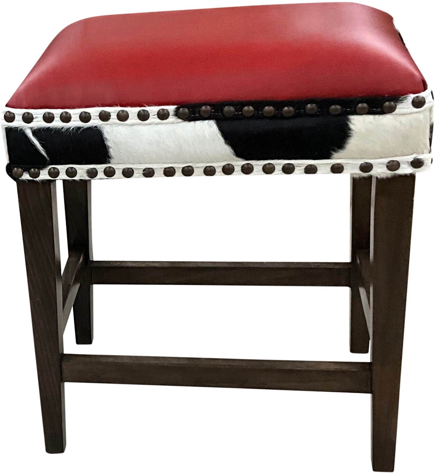 Red Holstein Saddle Style Western Red Leather, Black & White Cowhide Barstool