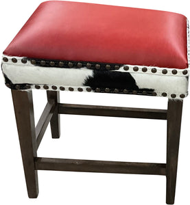 Red Holstein Saddle Style Western Red Leather, Black & White Cowhide Barstool
