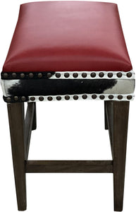 Red Holstein Saddle Style Western Red Leather, Black & White Cowhide Barstool