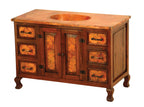 Discover the Copper Sink Vanity Cabinet—a handcrafted rustic bathroom vanity with hammered copper sink, wood frame, ample storage drawers, and multiple configuration options.