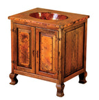 Discover the Copper Sink Vanity Cabinet—a handcrafted rustic bathroom vanity with hammered copper sink, wood frame, ample storage drawers, and multiple configuration options.