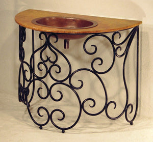 Discover the French Copper Sink Vanity, featuring a hand-hammered copper sink and ornate wrought iron base with timeless European design.