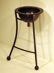 Elevate your bathroom with the Copper Sink W/Round Stand—featuring a hand-hammered copper basin and durable wrought iron base, crafted for rustic elegance.