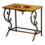 Elevate your bathroom with the Virginia Copper Sink Vanity, featuring wrought iron scrollwork and a hand-hammered copper sink. Timeless charm meets artisan craftsmanship.