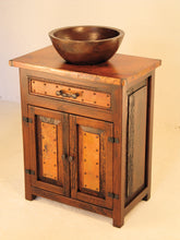 Load image into Gallery viewer, Add rustic charm to your bathroom with the Deer Valley Sink Cabinet, featuring copper accents &amp; storage cabinets.