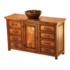 Upgrade your bathroom with the Francisco Copper Sink Vanity Cabinet. Featuring hammered copper panels, ample storage, and multiple configurations, this rustic copper vanity blends beauty and functionality.