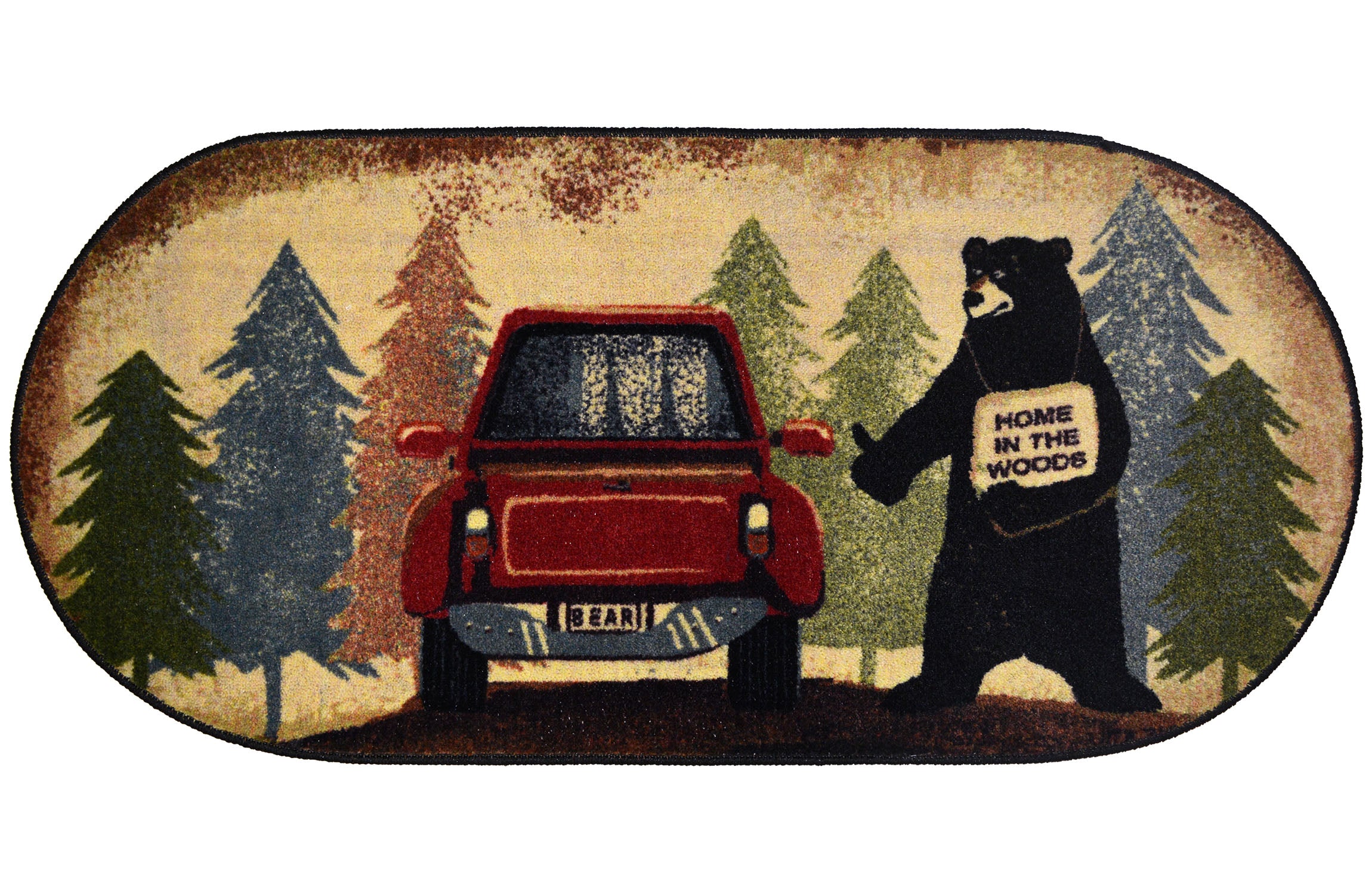 Cozy Cabin Collection Hitchhiking Bear 20"x44" Oval Area Rug