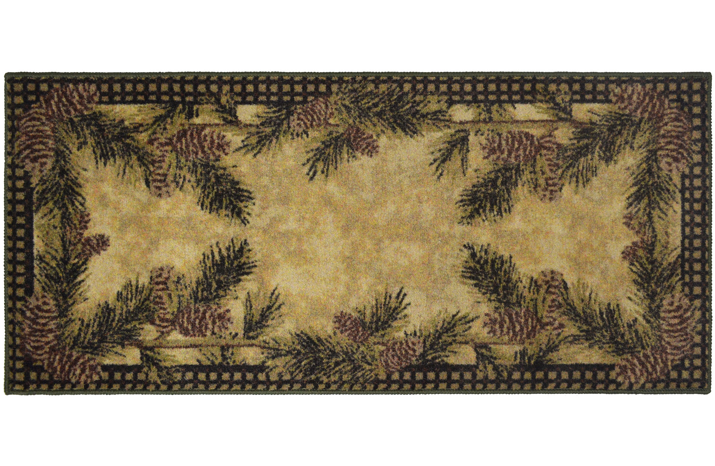 Cozy Cabin Collection Pine Cone Gingham Area Rug