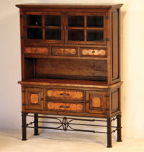 Load image into Gallery viewer, Discover the Francisco Copper Console with Pablo Base, available as a standalone rustic buffet or with an optional copper-accented storage hutch. Perfect for dining rooms or living spaces, this handcrafted piece blends wood, copper, and iron for timeless elegance.