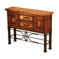 Add rustic elegance with the Small Francisco Copper Console w/ Pablo Base, featuring hand-hammered copper panels, solid wood craftsmanship, and wrought iron detailing. Only offered as shown.