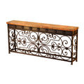 Shop the elegant Gate Copper Console Table with forged iron scrollwork and hand-hammered copper top. Available in standard and small sizes.