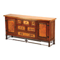 Discover the 2-Door/6-Drawer Copper Console with Pablo Base, crafted with hand-hammered copper panels and rustic wood. Perfect for adding storage and timeless elegance to your home.