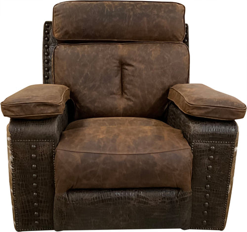 Axis Exotic Western Safari Hide & Leather Oversized Swivel Rocker Recliner