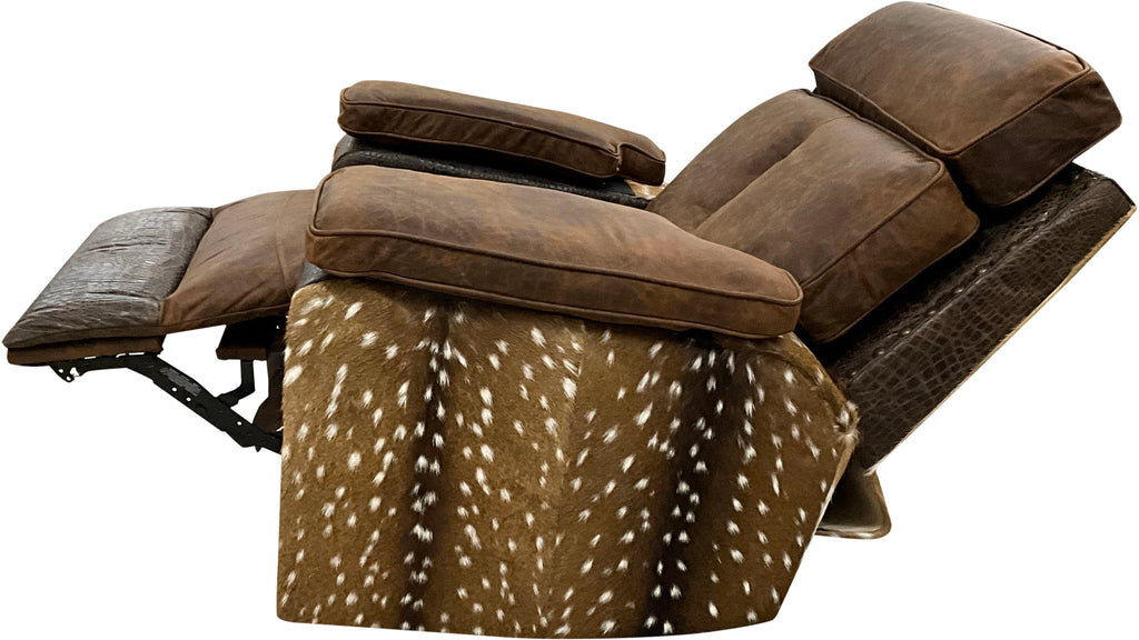 Axis Exotic Western Safari Hide & Leather Oversized Swivel Rocker Recliner