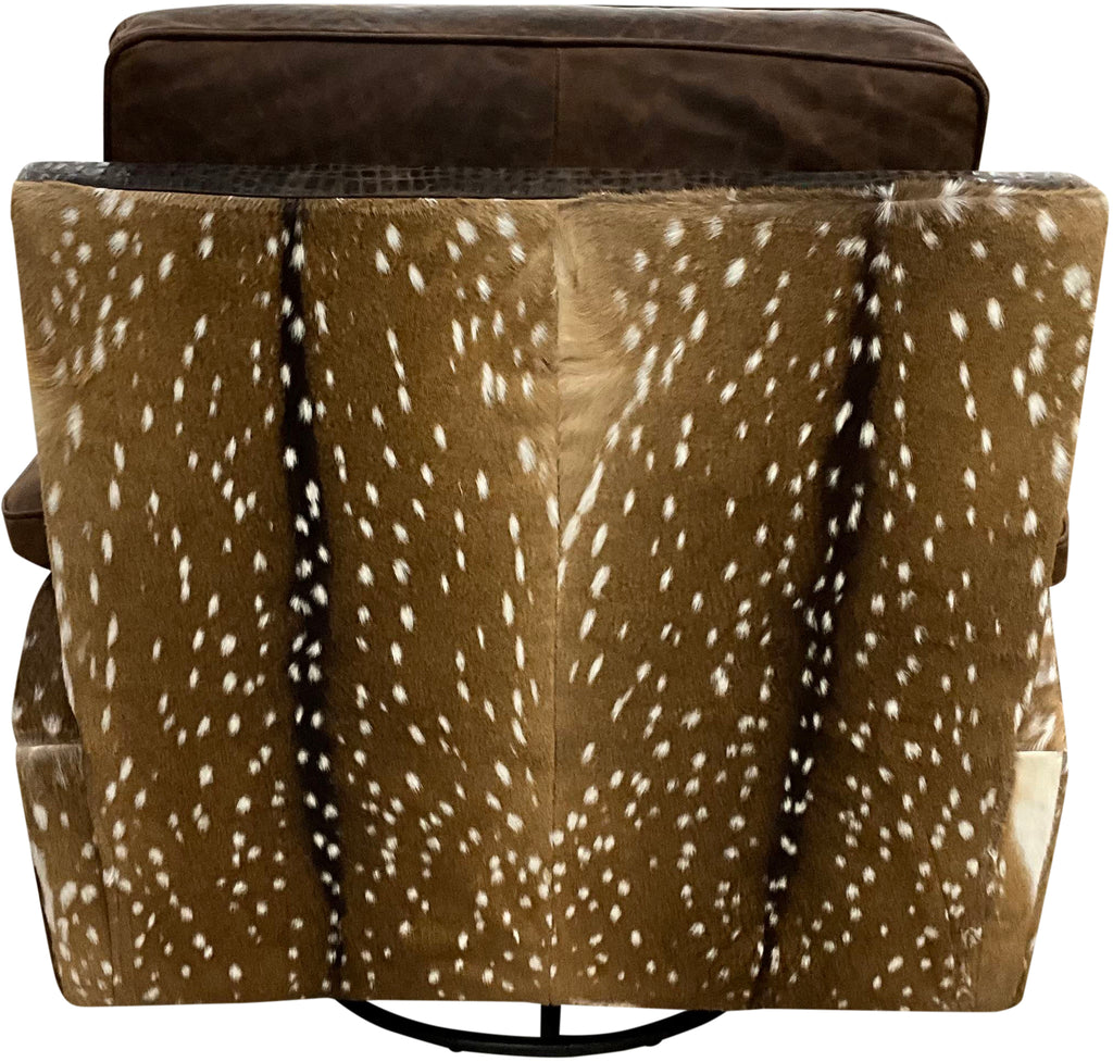 Axis Exotic Western Safari Hide & Leather Oversized Swivel Rocker Recliner