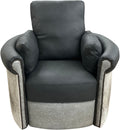 Del Mar Rolled & Rounded Arm Modern Farmhouse Western Grey Leather & Cowhide Swivel Recliner