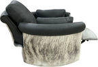 Del Mar Rolled & Rounded Arm Modern Farmhouse Western Grey Leather & Cowhide Swivel Recliner Side With Recliner Extended