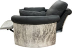 Del Mar Rolled & Rounded Arm Modern Farmhouse Western Grey Leather & Cowhide Swivel Recliner Side With Recliner Extended