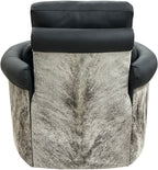 Del Mar Rolled & Rounded Arm Modern Farmhouse Western Grey Leather & Cowhide Swivel Recliner Back