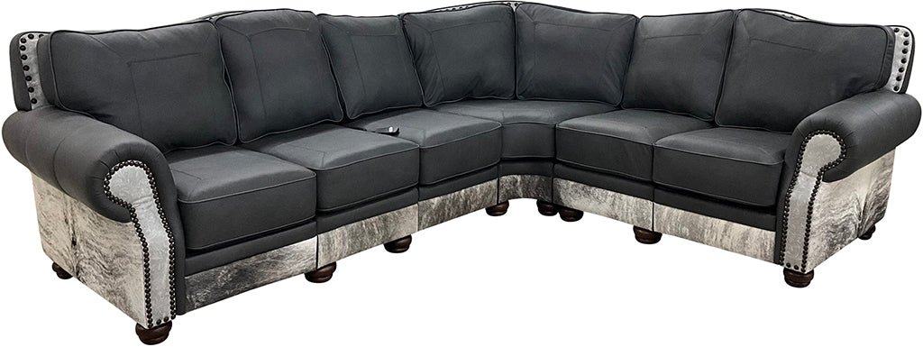 Del Mar Modern Farmhouse Western Gray Leather & Cowhide Sectional Sofa