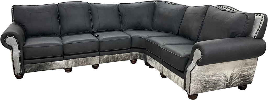 Del Mar Modern Farmhouse Western Gray Leather & Cowhide Sectional Sofa