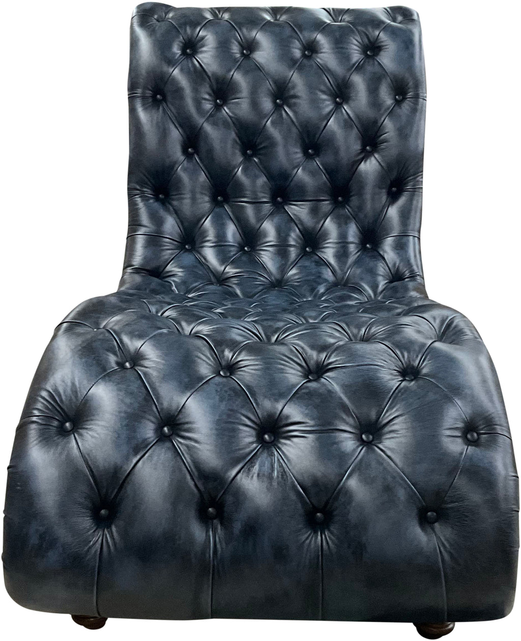Wanderlust Western Exotic Tufted Blue Leather & Authentic Zebra Hide Single Saloon Style Chaise Lounge