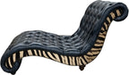 Wanderlust Western Exotic Tufted Blue Leather & Authentic Zebra Hide Single Saloon Style Chaise Lounge