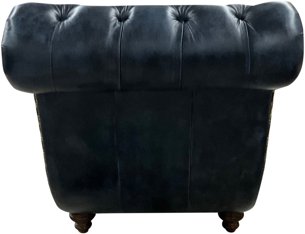 Wanderlust Western Exotic Tufted Blue Leather & Authentic Zebra Hide Single Saloon Style Chaise Lounge